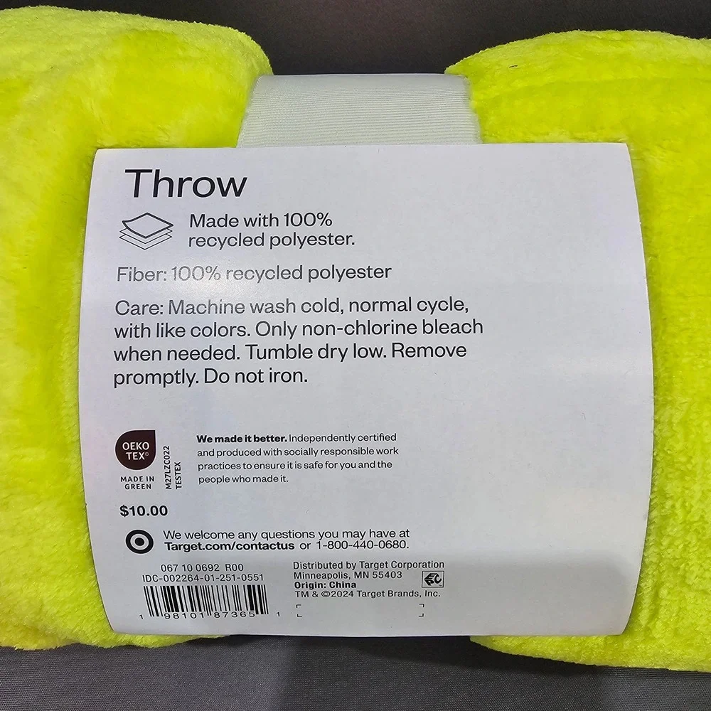 New Room Essentials Neon Yellow Purple Smiley Face Plush Throw Blanket 50x60